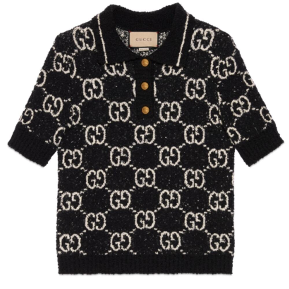 Gucci Monogram Black And Ivory Polo Sweater Size S NWT